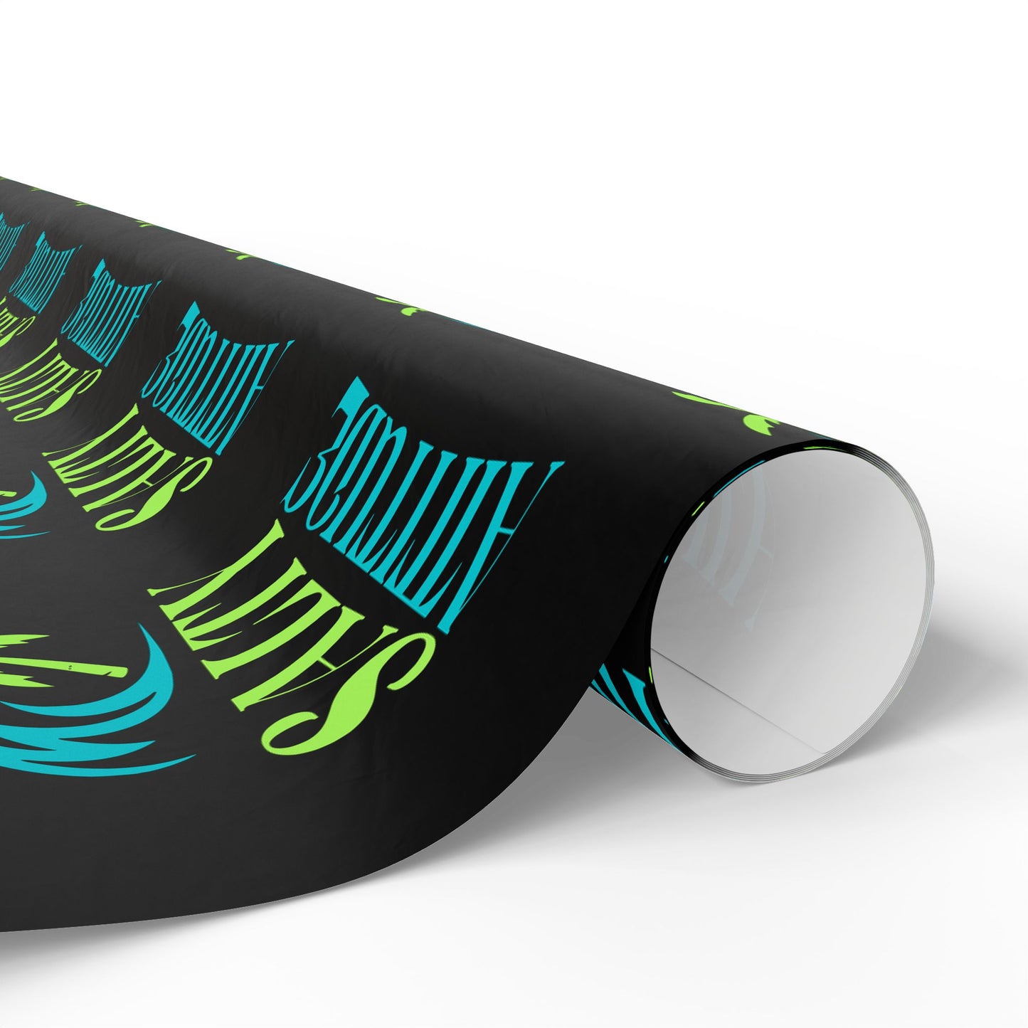 Wrapping Paper — Neon Retro Skate Pattern on Black (Holiday Gift Wrap)