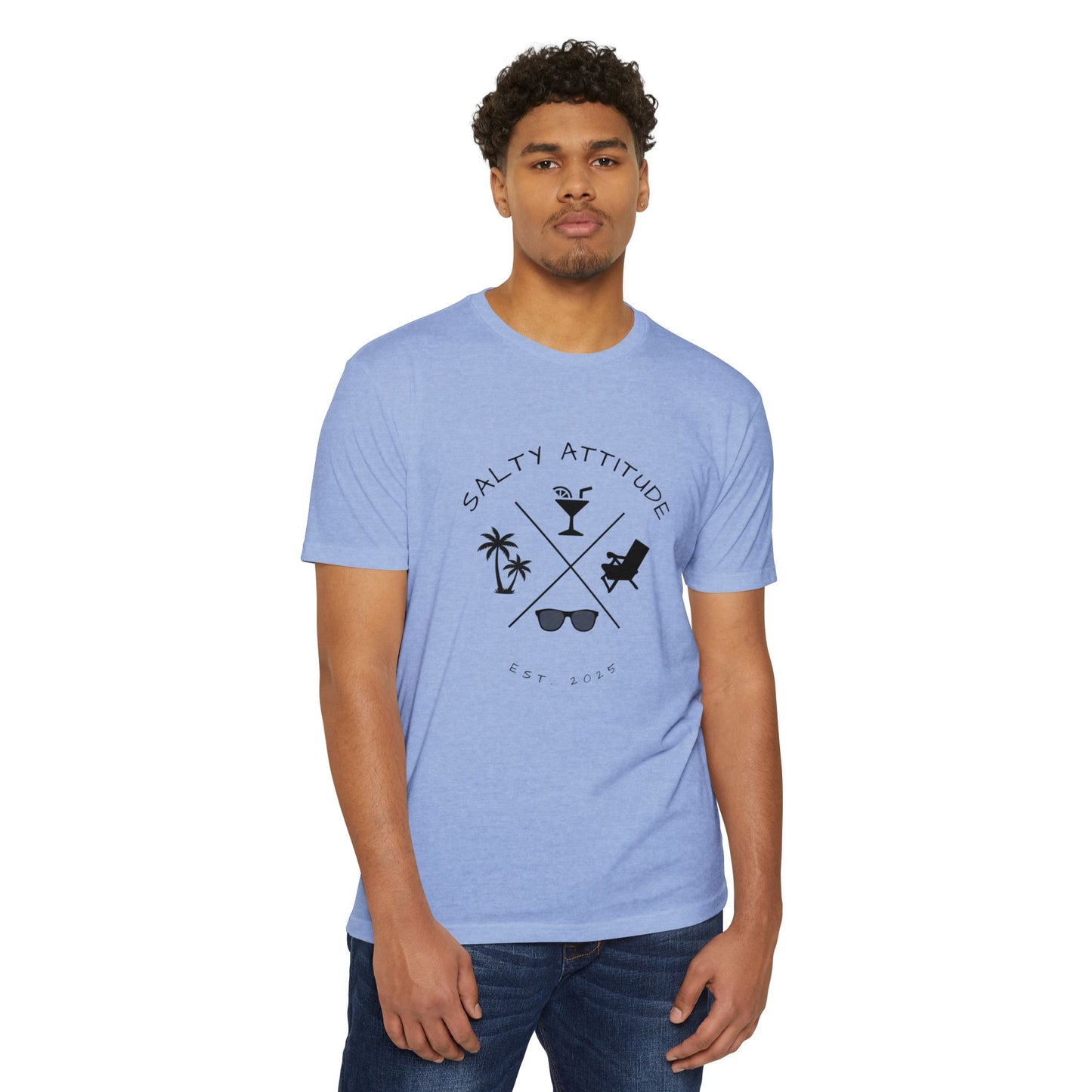 Salty Attitude Beach T-Shirt — Tropical Palm Cocktail Graphic Tee