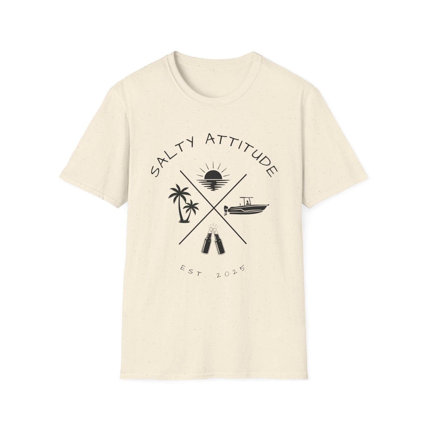 Salty Attitude Beach T-Shirt — Coastal Vacation Shirt with Boat & Palm Icons