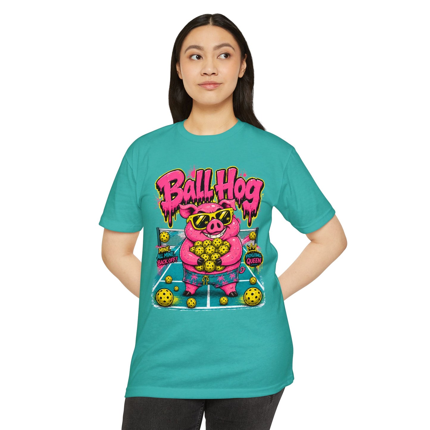 Ball Hog Pickleball T-Shirt — Retro Pig Graphic Tee ("Ball Hog")
