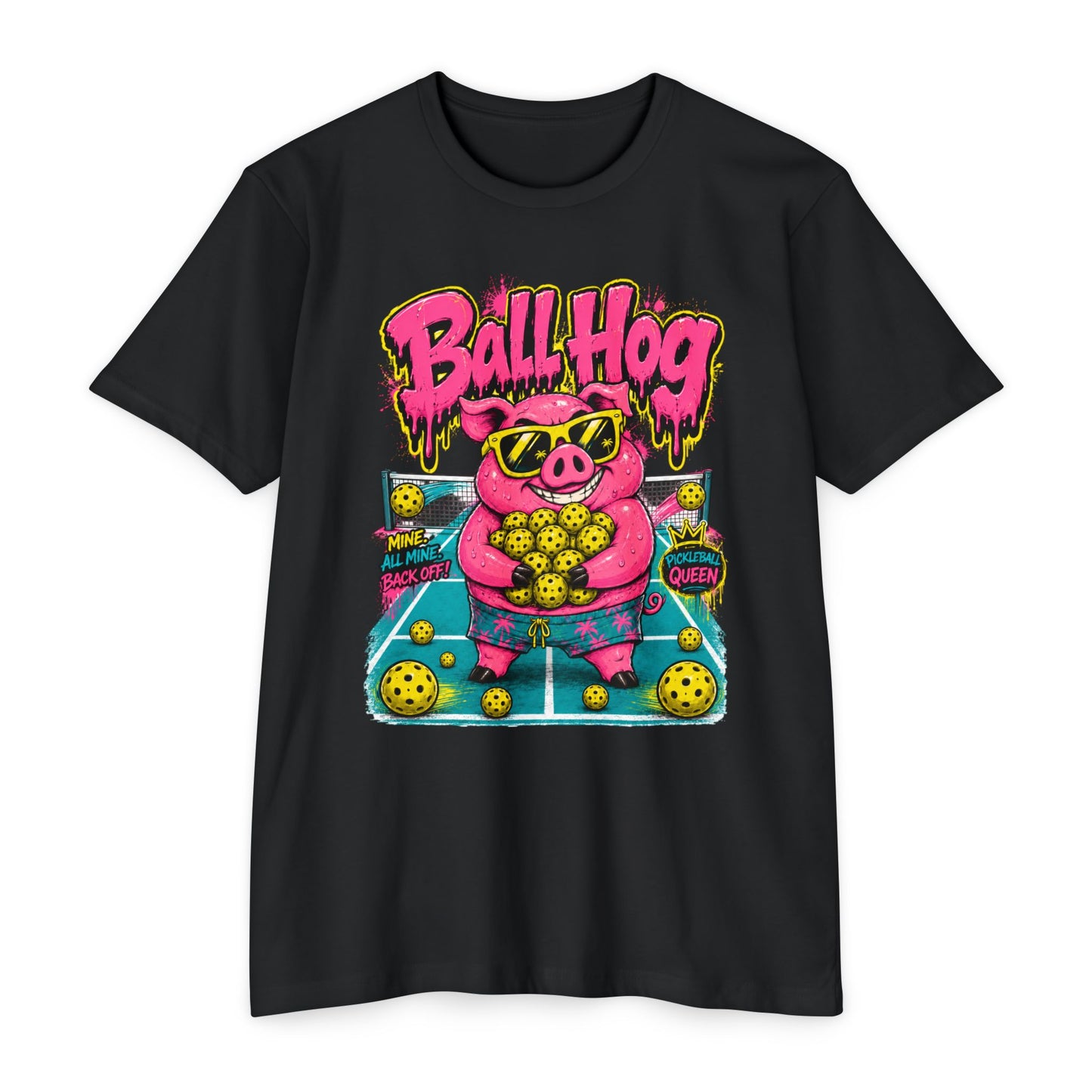 Ball Hog Pickleball T-Shirt — Retro Pig Graphic Tee ("Ball Hog")