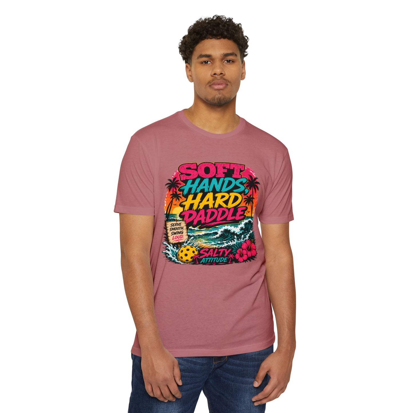 T-Shirt — "Soft Hands Hard Paddle" Tropical Salty Attitude Surf Tee