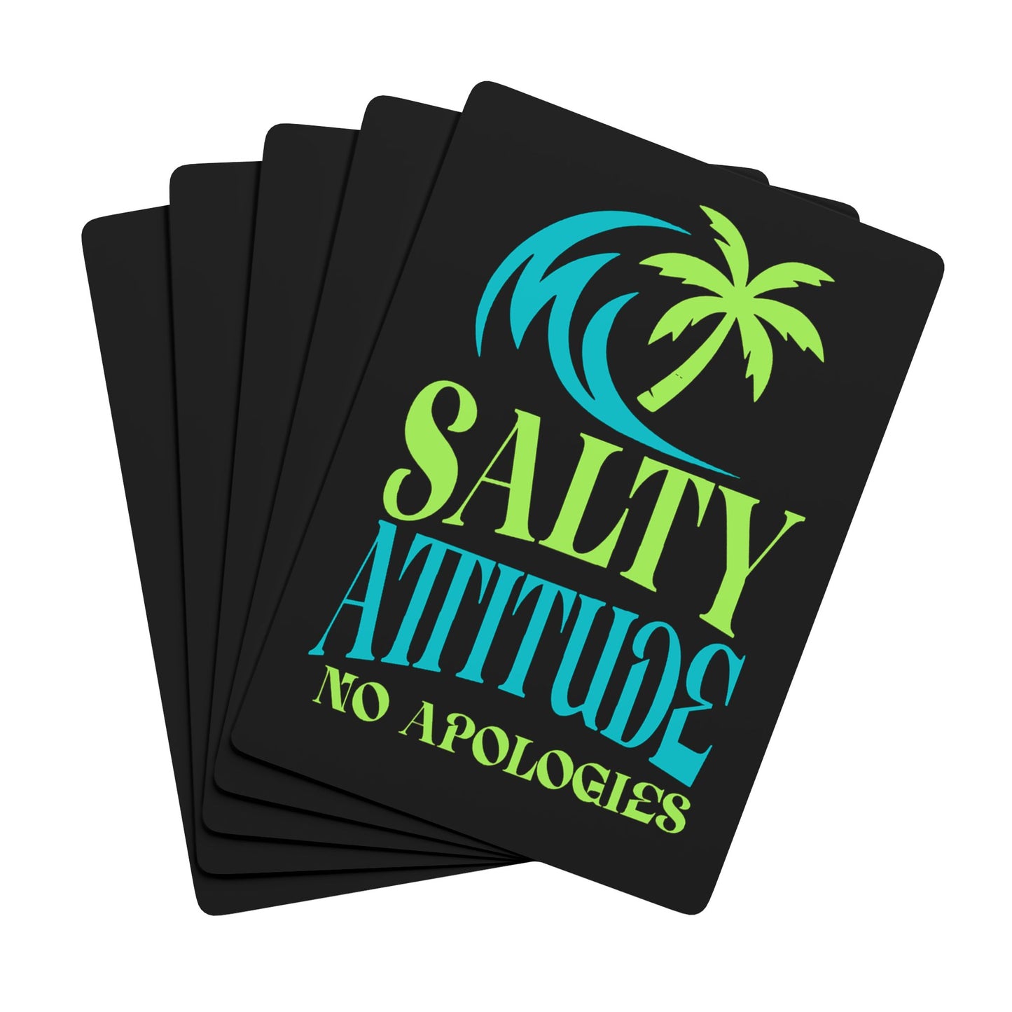 Salty Attitude No Apologies Poker Playing Cards | Beach Palm Wave Design