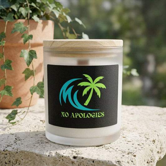 No Apologies 11oz Frosted Glass Candle — Tropical Palm & Wave Scented Candle