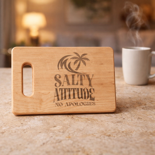 Engraved 'Salty Attitude' Palm Tree Wooden Cutting Board — Beachy Kitchen Serving & Charcuterie Board