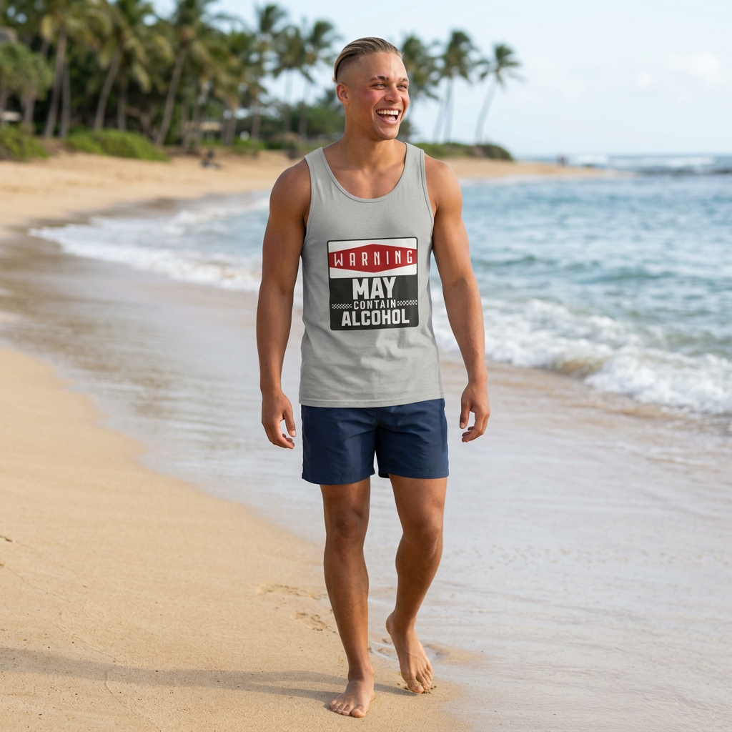 Warning: May Contain Alcohol Tank Top — Funny Bar Party Summer Beach Vest