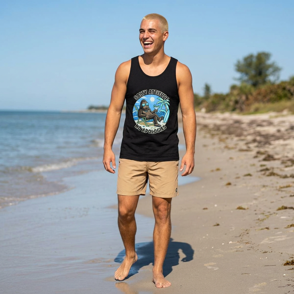 Salty Attitude No Apologies Tank Top — Funny Beach Vibes Surfing Palm Graphic