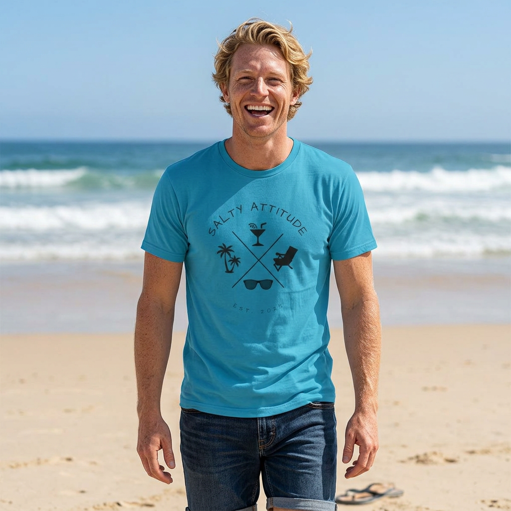 Salty Attitude Beach T-Shirt — Tropical Palm Cocktail Graphic Tee