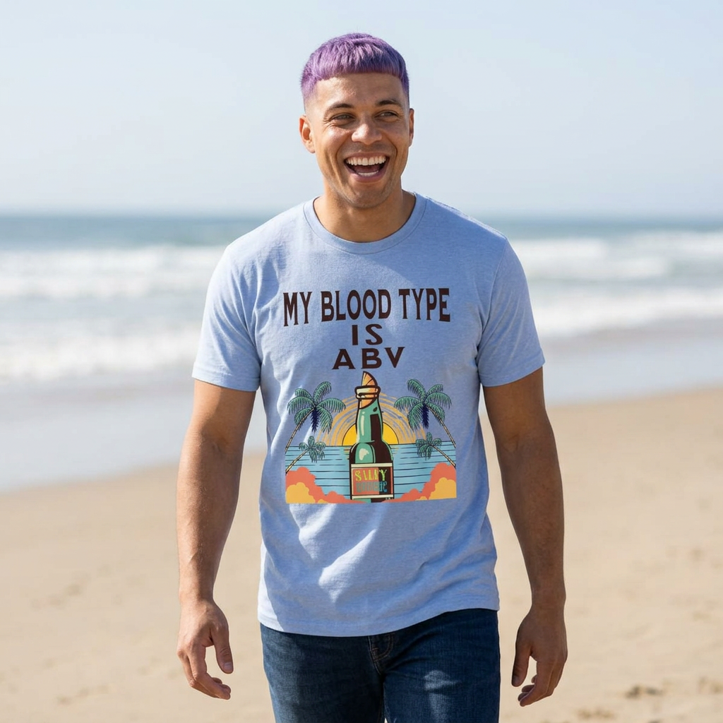 Salty Attitude T-Shirt — "My Blood Type Is ABV" Beach Beer Graphic Tee