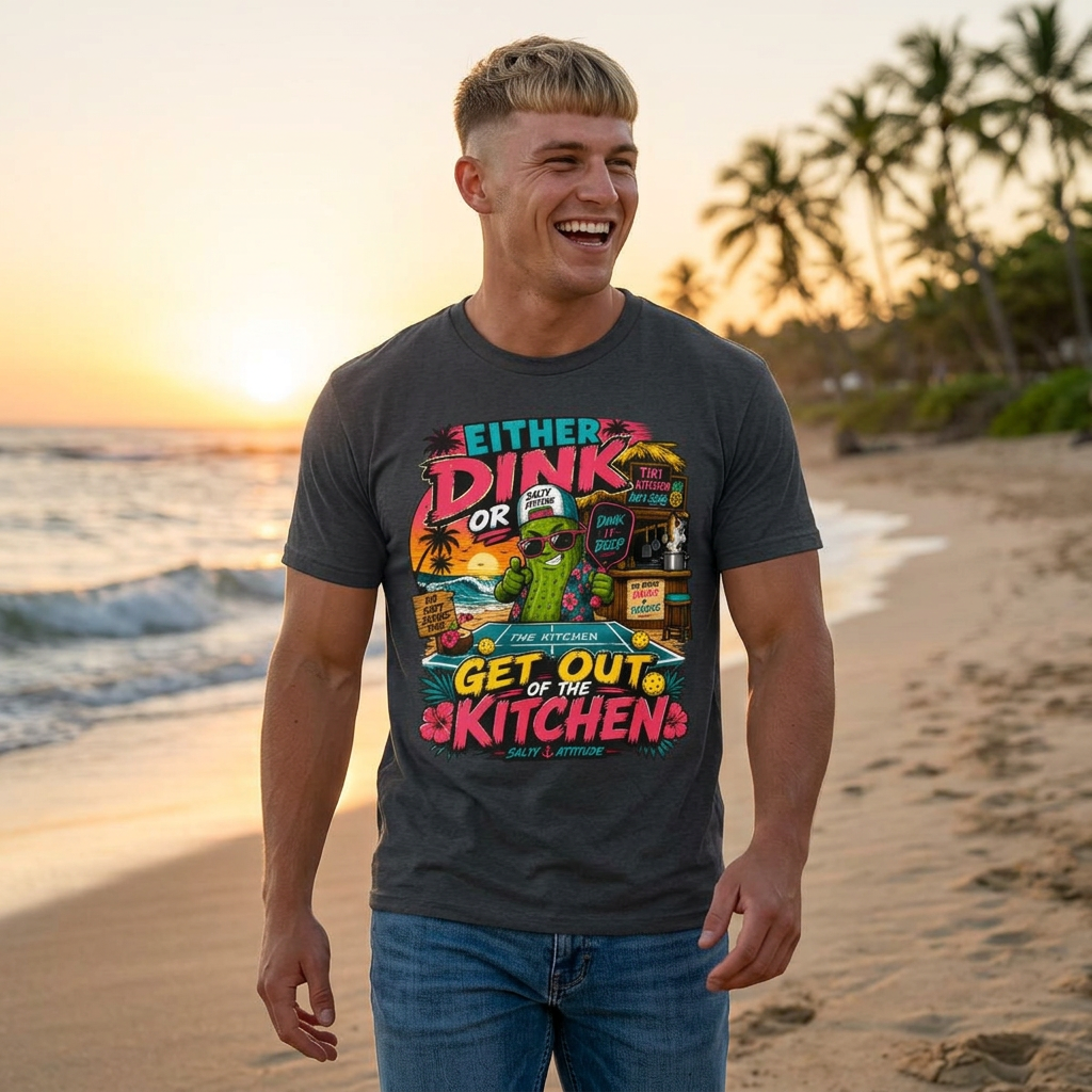Either Dink or Get Out of the Kitchen T-Shirt – Funny Beach Bar Salty Crew Tee