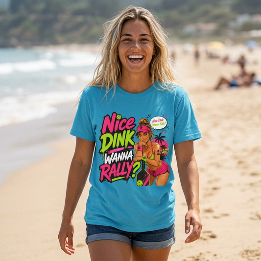 Beach Volleyball Tee — "Nice Dink Wanna Rally?" Graphic T‑Shirt (Salty Attitude)