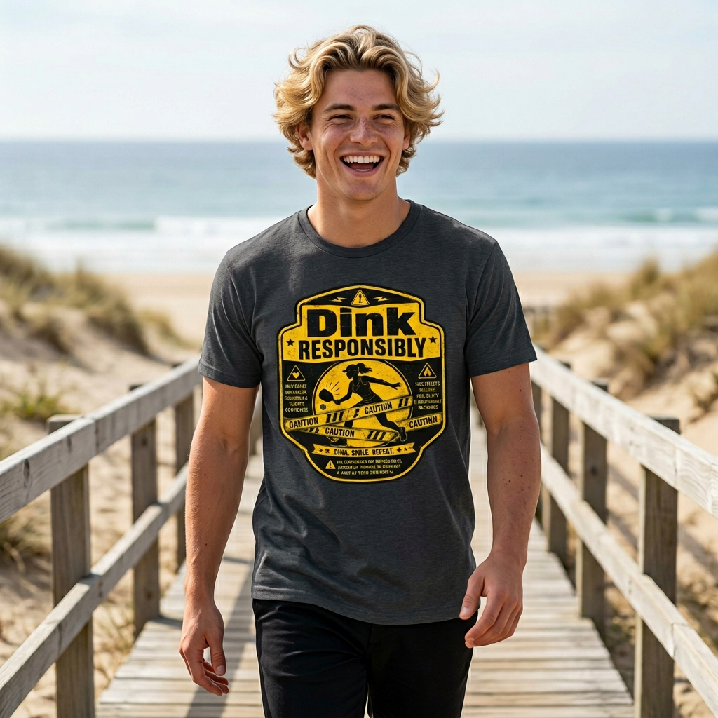 Dink Responsibly T-Shirt — Funny Pickleball 'Dink Responsibly' Graphic Tee (Salty Logo on Back)
