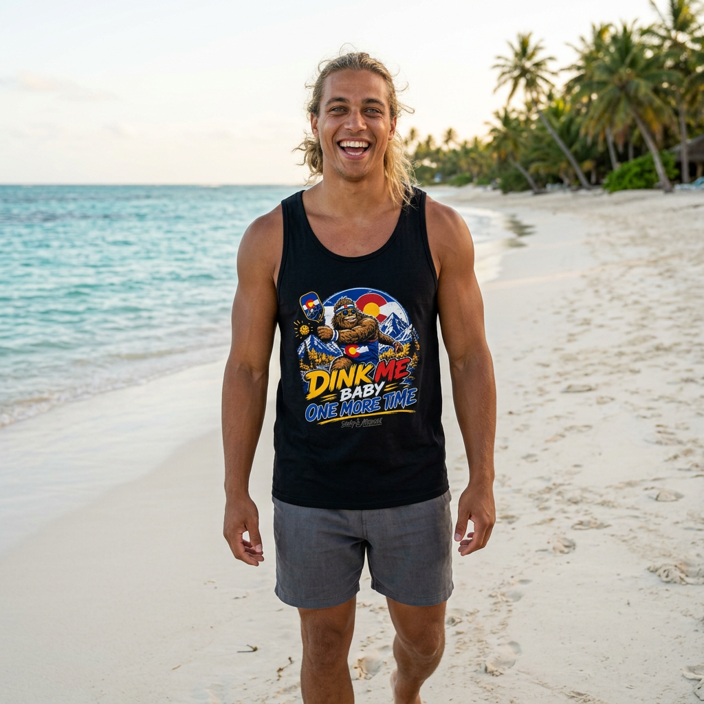 Dink Me Baby Tank Top — Retro Beach Surf Graphic with 'Dink Me Baby One More Time'