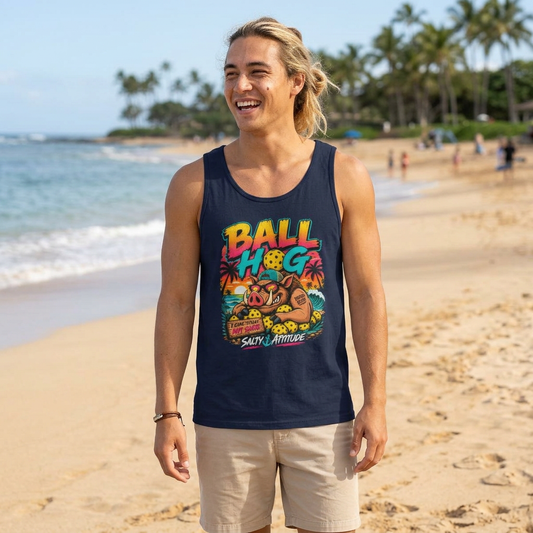 Ball Hog Beach Tank — Retro Surf Volleyball Graphic Tank Top