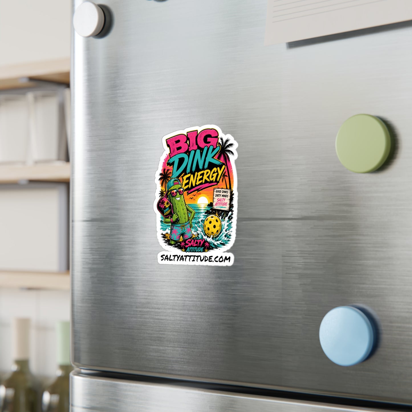 Big Dink Energy Vinyl Sticker — Retro Beach Pickleball Design