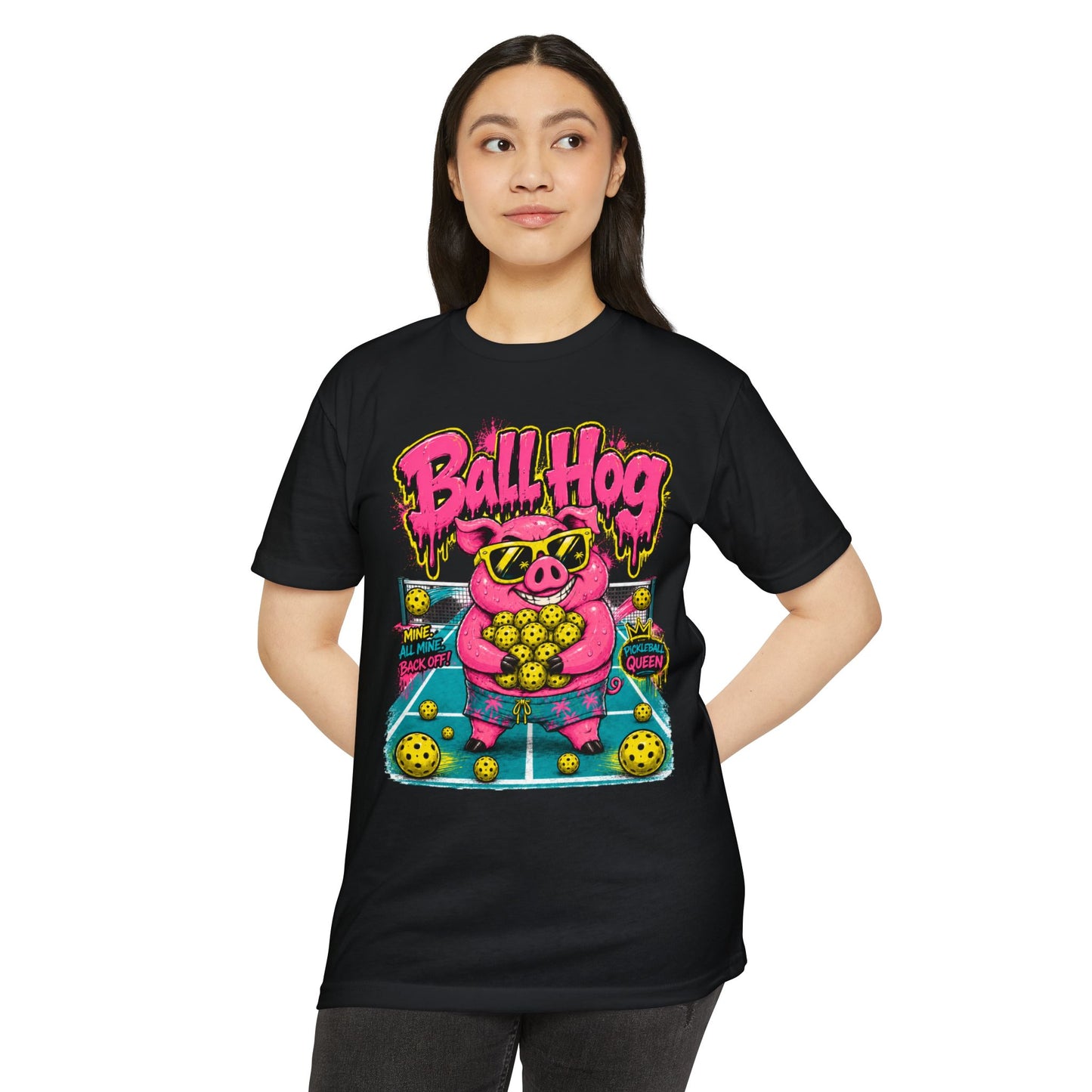 Ball Hog Pickleball T-Shirt — Retro Pig Graphic Tee ("Ball Hog")