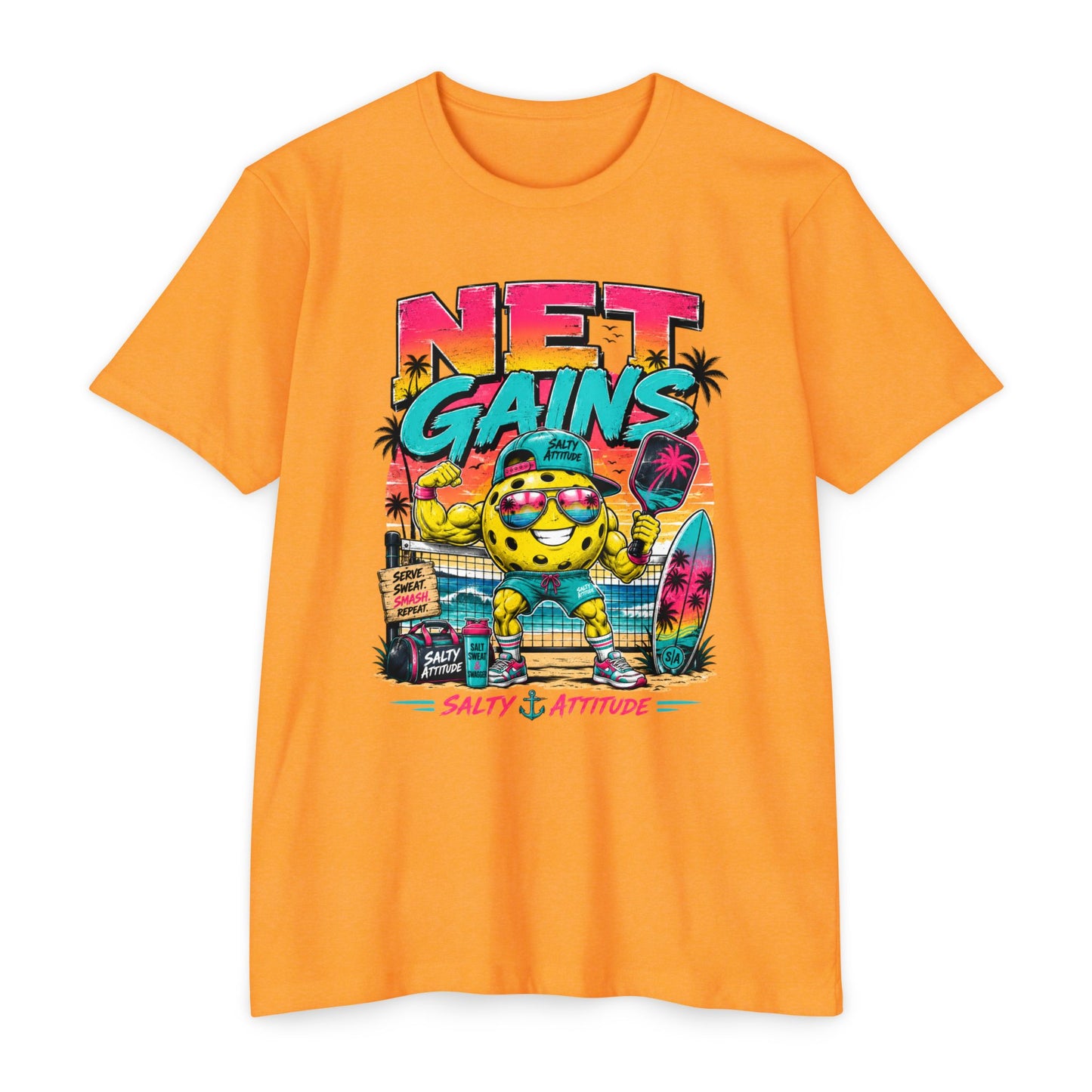 Net Gains Surf T-Shirt — 'Salty Attitude' Retro Beach Graphic Tee