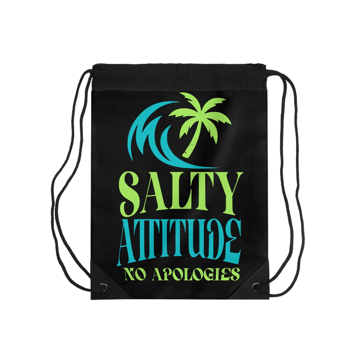 Salty Attitude Drawstring Bag — Beach Palm & Wave Gym Sack (No Apologies)
