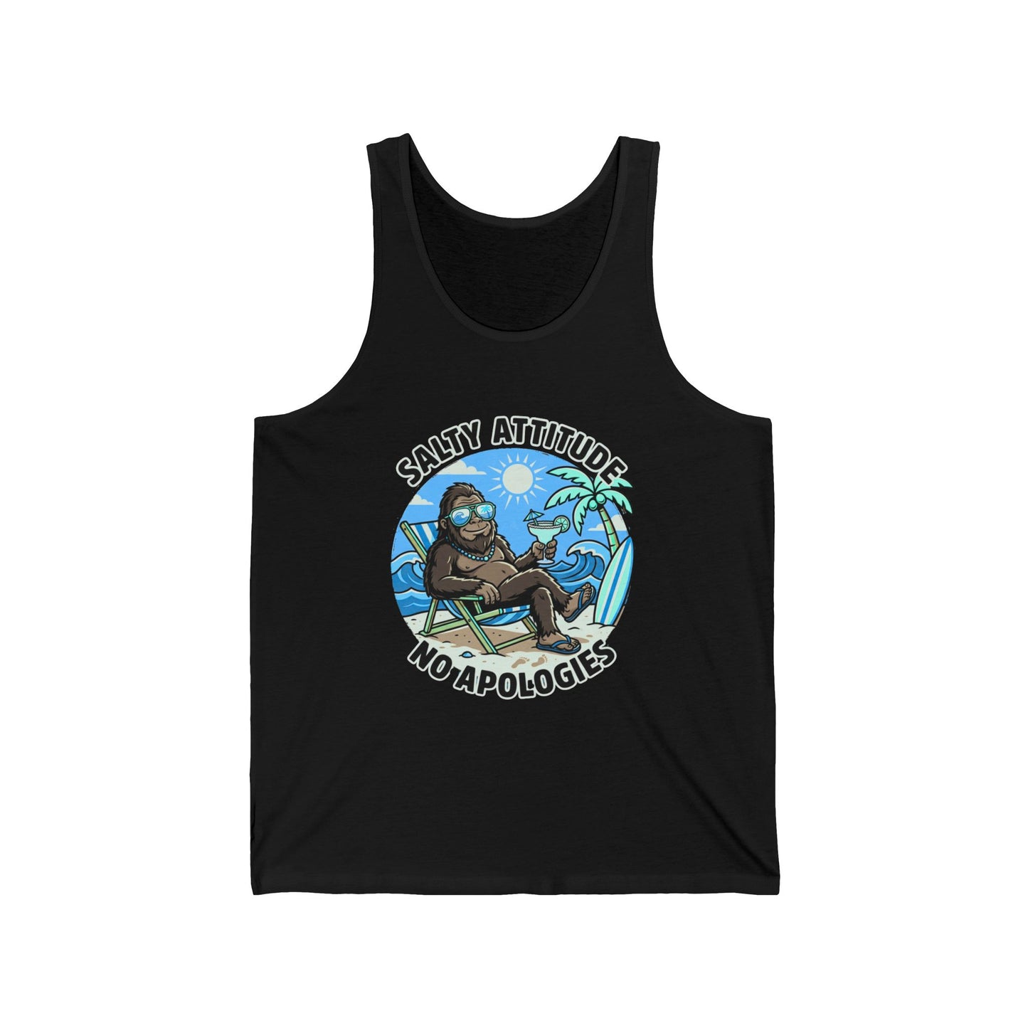 Salty Attitude No Apologies Tank Top — Funny Beach Vibes Surfing Palm Graphic