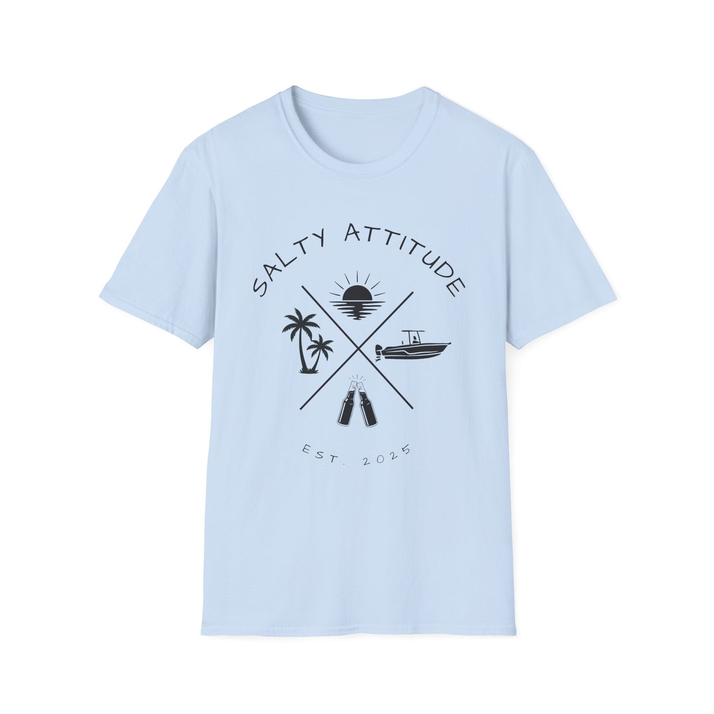 Salty Attitude Beach T-Shirt — Coastal Vacation Shirt with Boat & Palm Icons
