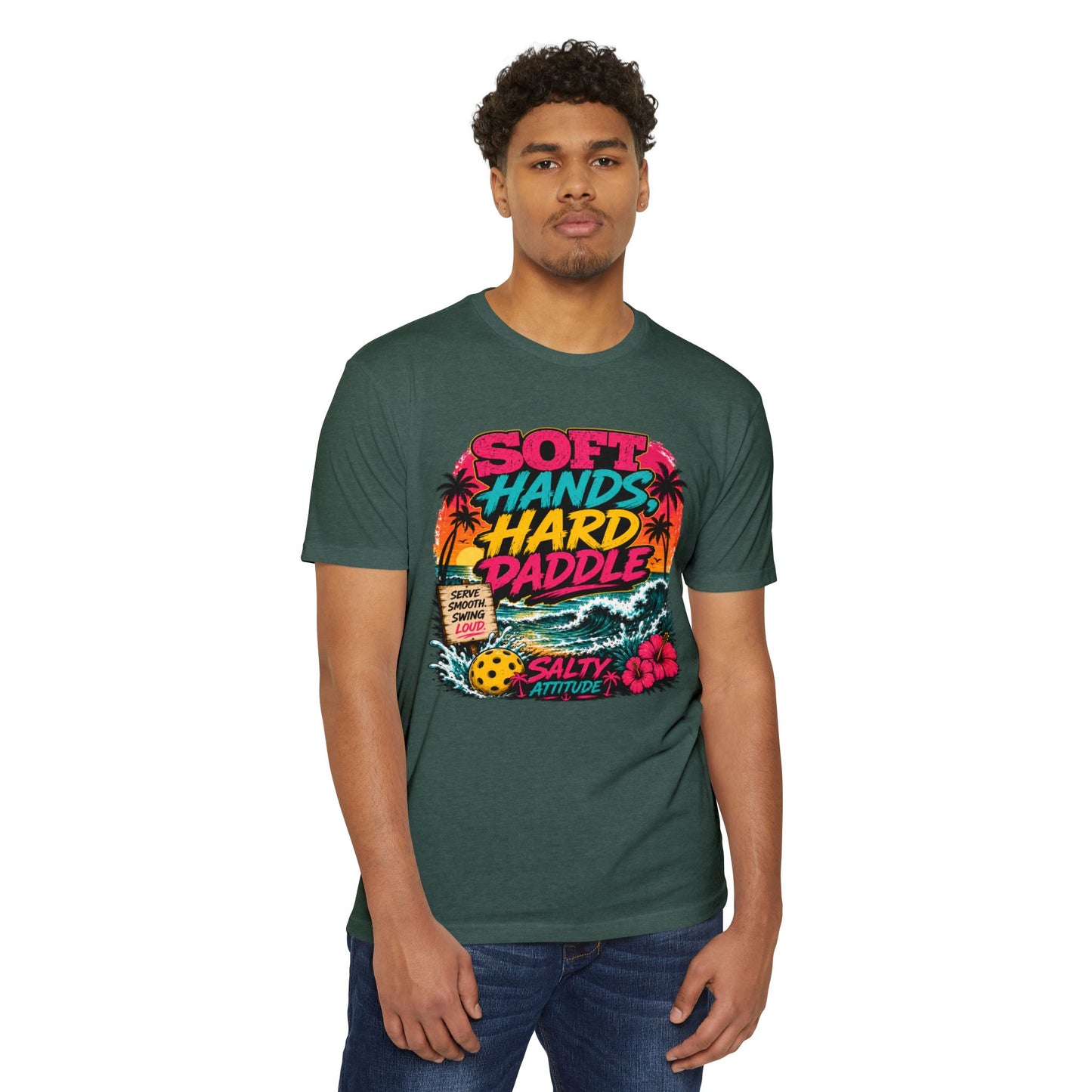 T-Shirt — "Soft Hands Hard Paddle" Tropical Salty Attitude Surf Tee
