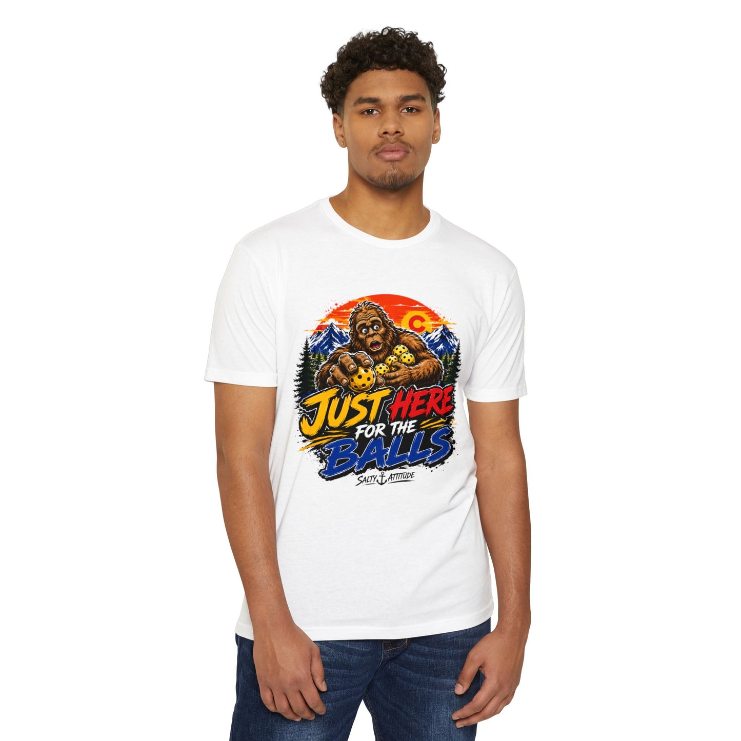 Just Here for the Balls T-Shirt — Funny Salty Attitude Sports Pickleball Tee