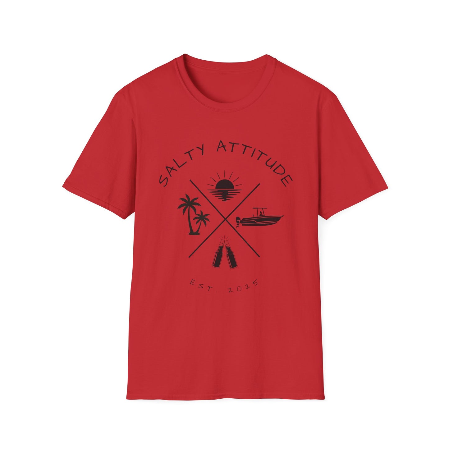 Salty Attitude Beach T-Shirt — Coastal Vacation Shirt with Boat & Palm Icons