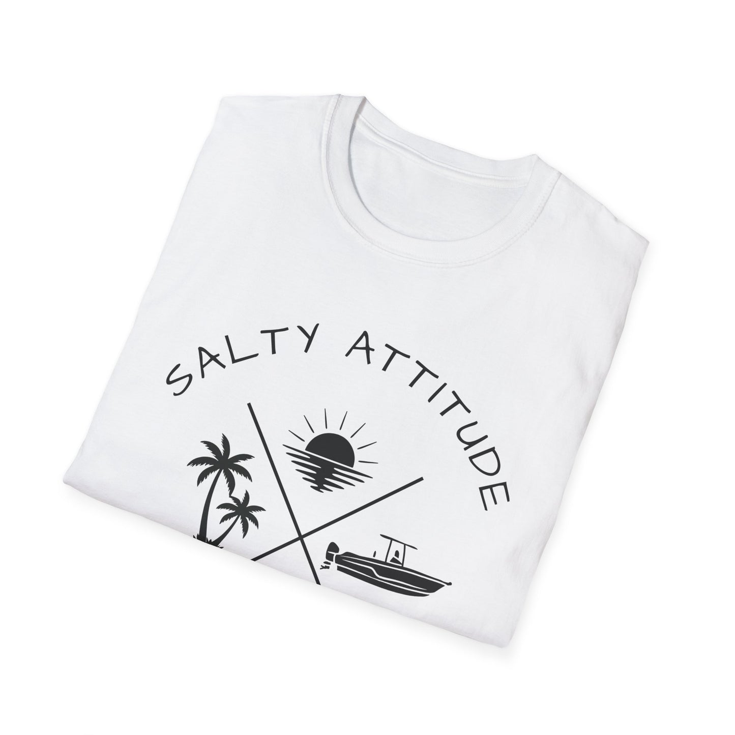 Salty Attitude Beach T-Shirt — Coastal Vacation Shirt with Boat & Palm Icons