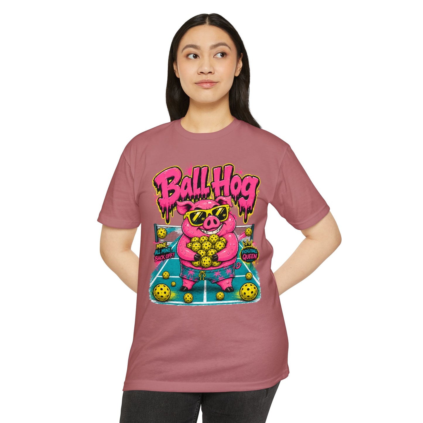 Ball Hog Pickleball T-Shirt — Retro Pig Graphic Tee ("Ball Hog")
