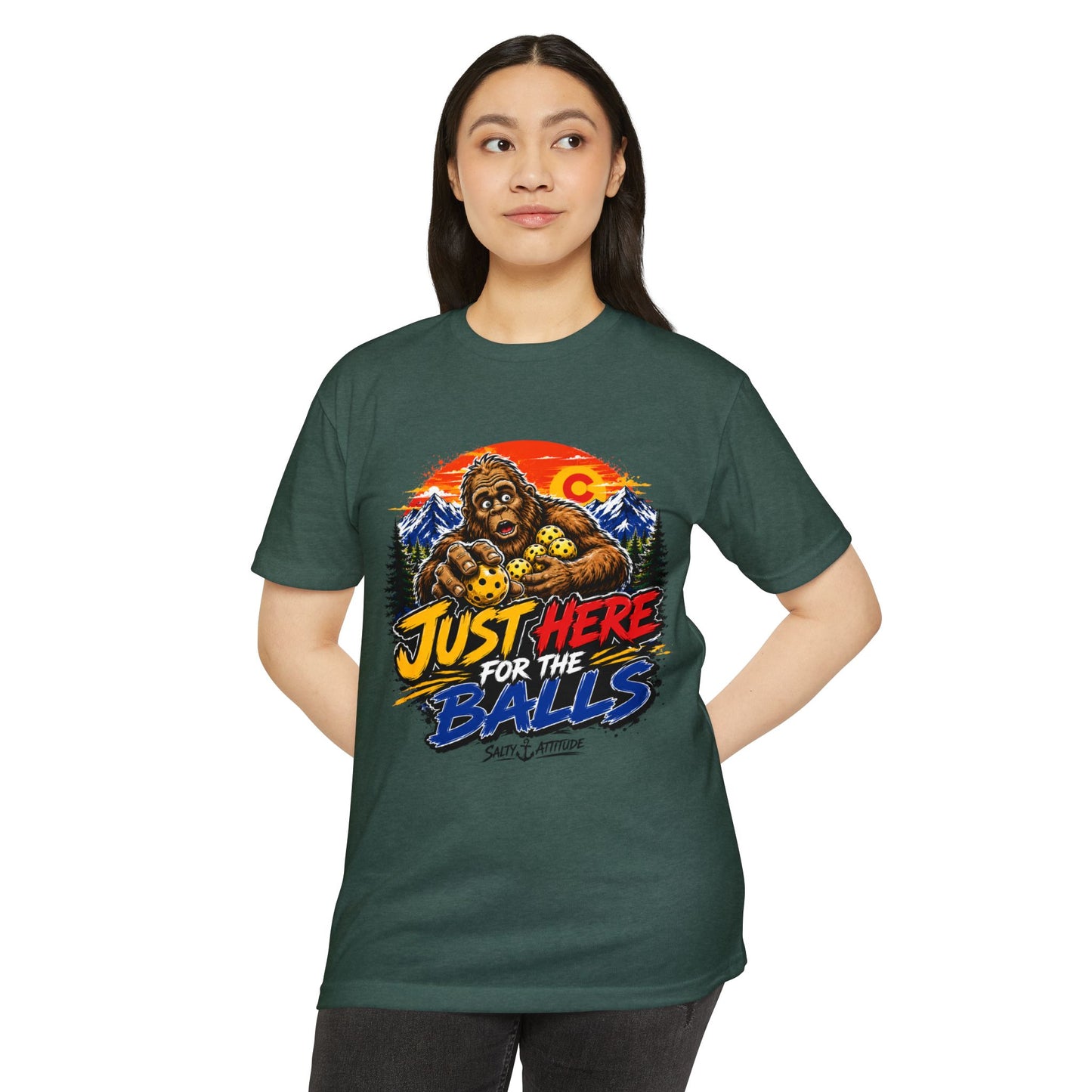 Just Here for the Balls T-Shirt — Funny Salty Attitude Sports Pickleball Tee