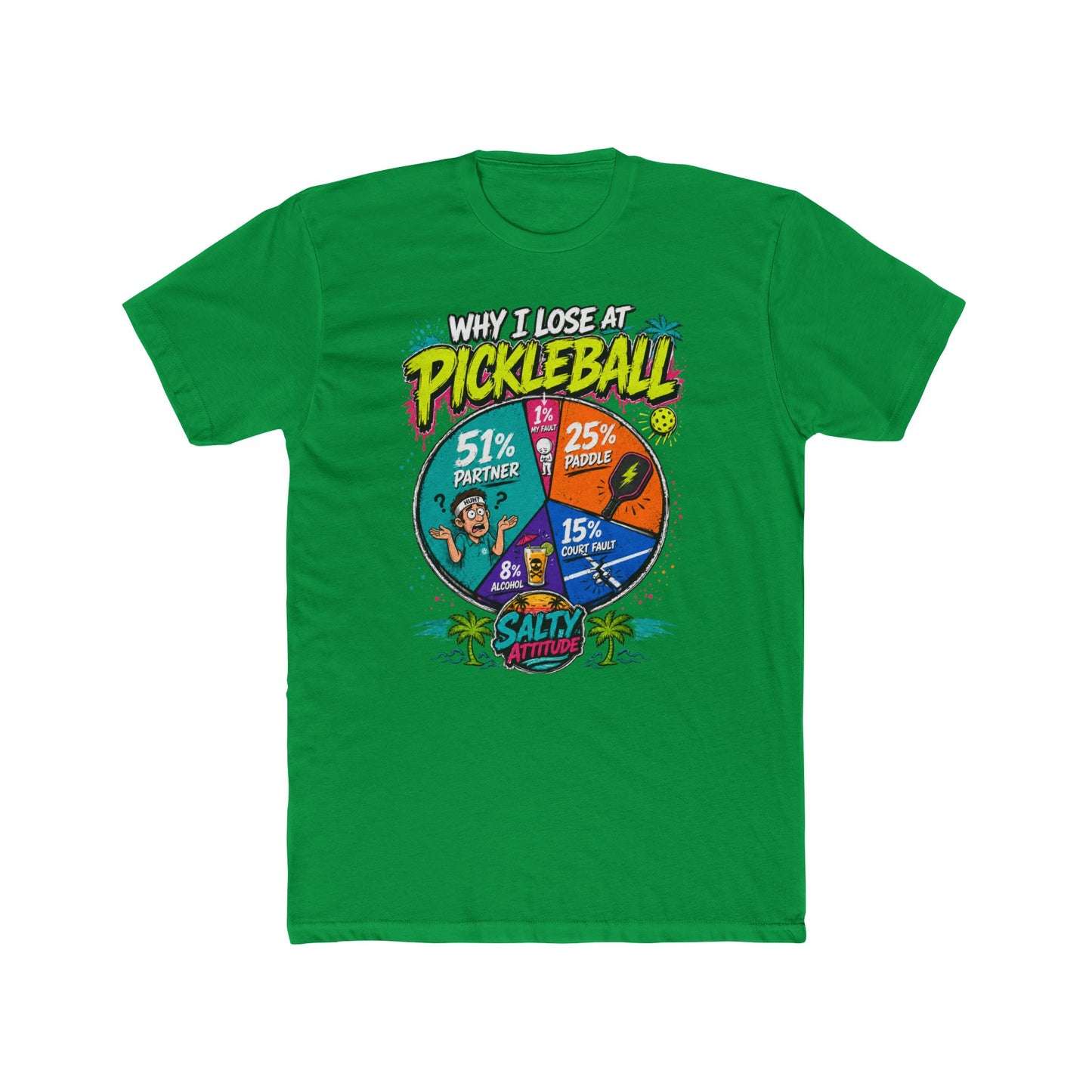 Pickleball Loss Pie Chart T-Shirt — “Why I Lose at Pickleball” Funny Sports Tee
