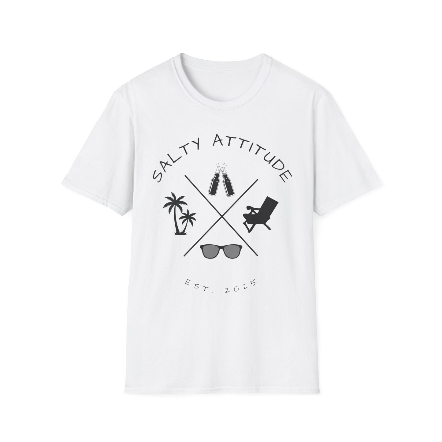 Salty Attitude Beach T-Shirt — Coastal Vacation Shirt with Sunglasses & Palm Icons