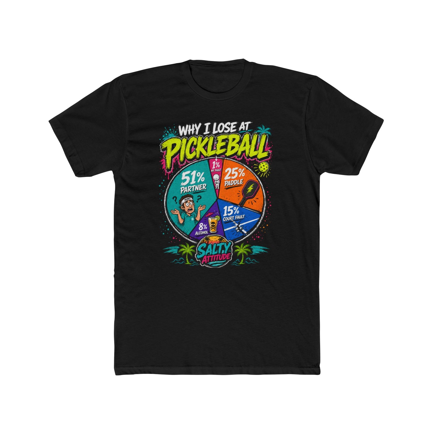 Pickleball Loss Pie Chart T-Shirt — “Why I Lose at Pickleball” Funny Sports Tee