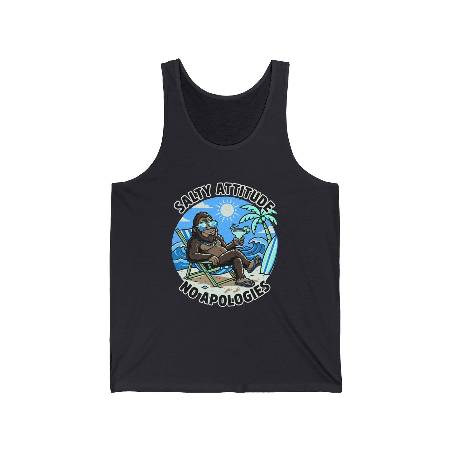 Salty Attitude No Apologies Tank Top — Funny Beach Vibes Surfing Palm Graphic