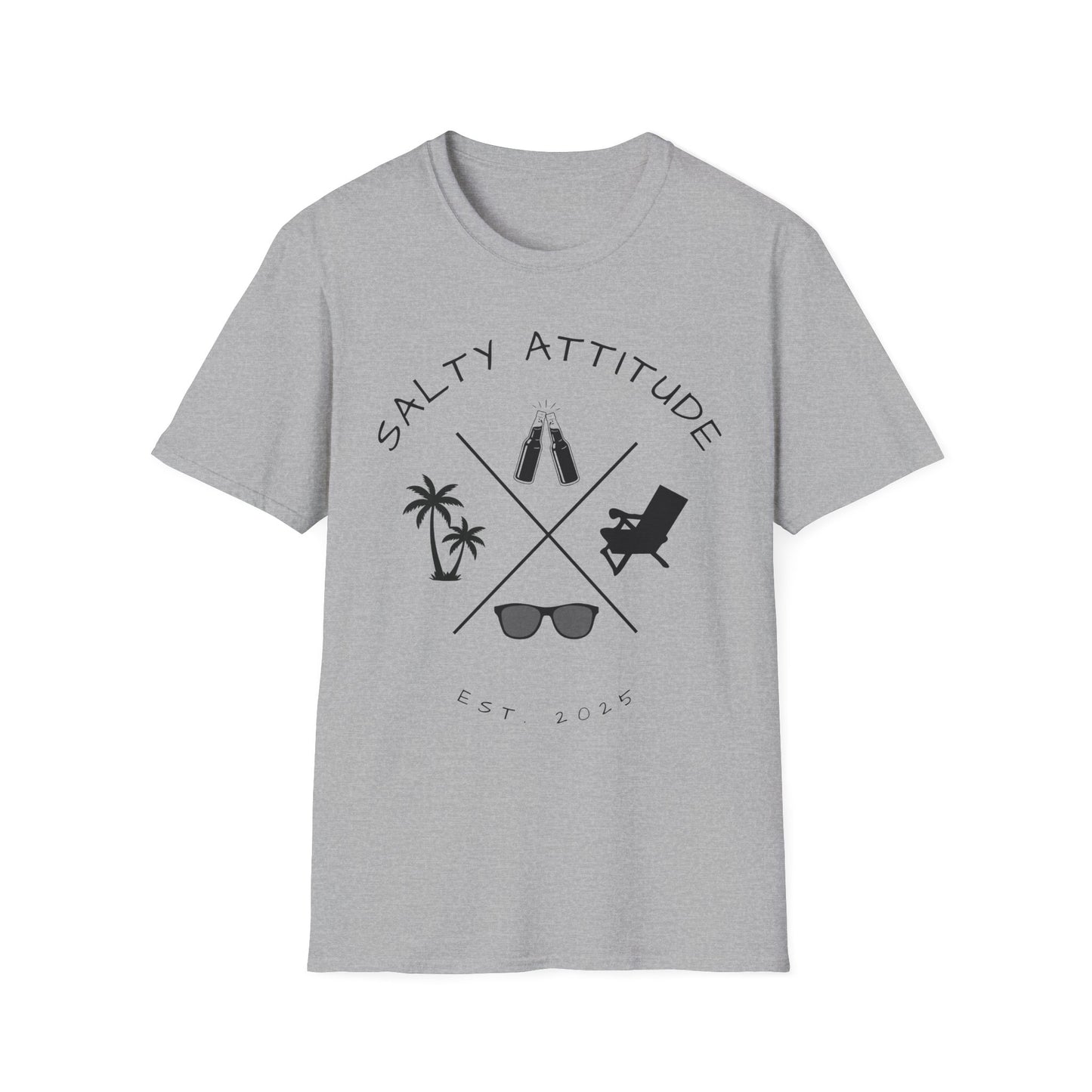Salty Attitude Beach T-Shirt — Coastal Vacation Shirt with Sunglasses & Palm Icons