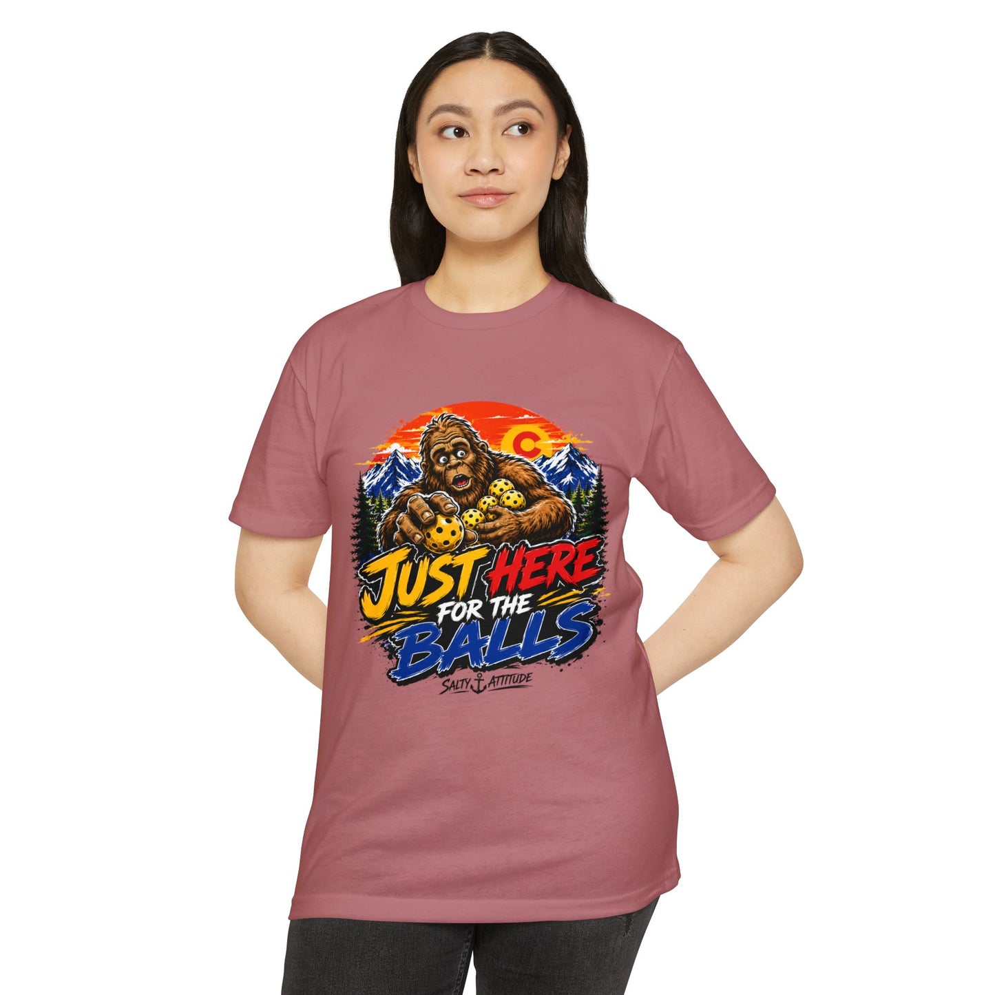 Just Here for the Balls T-Shirt — Funny Salty Attitude Sports Pickleball Tee