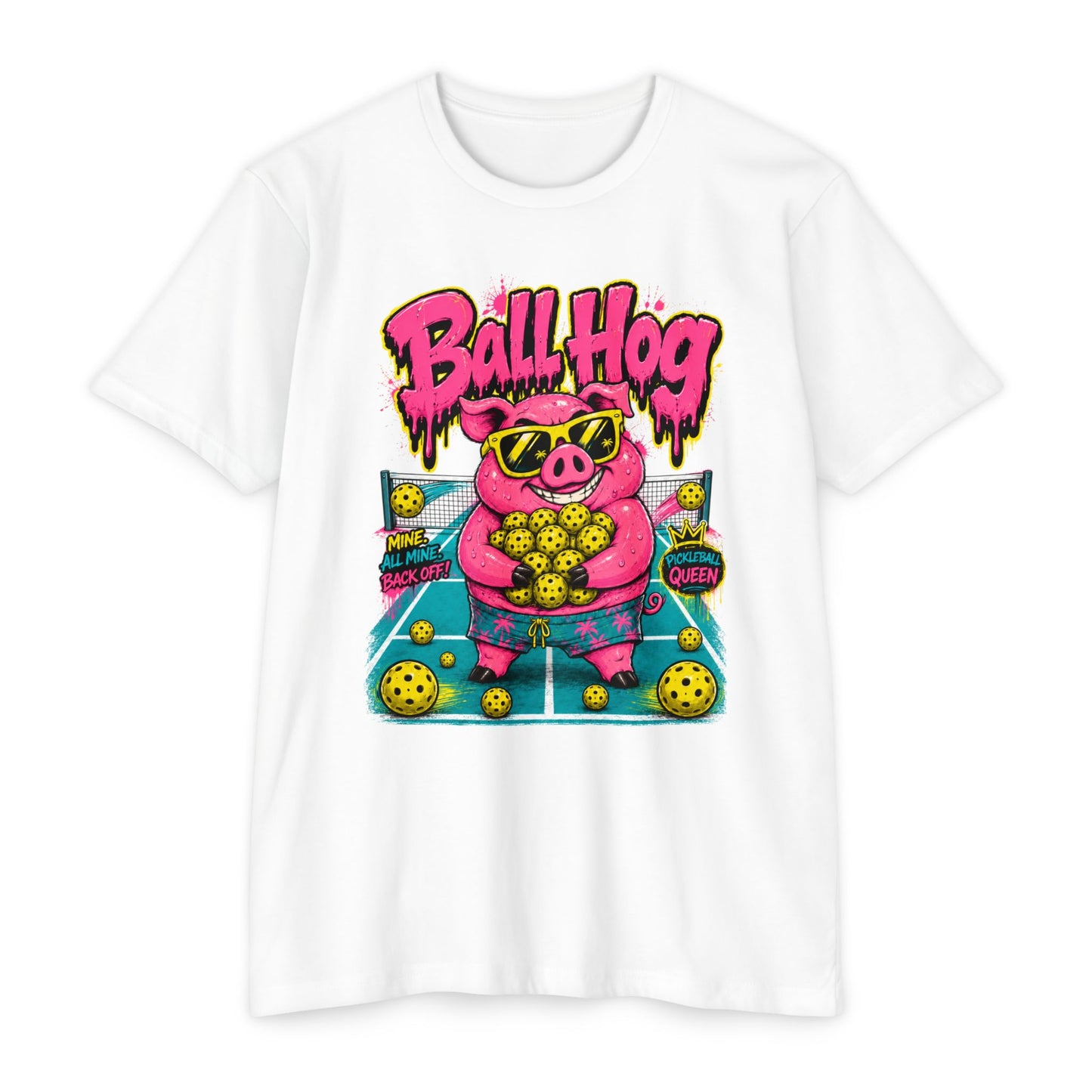 Ball Hog Pickleball T-Shirt — Retro Pig Graphic Tee ("Ball Hog")