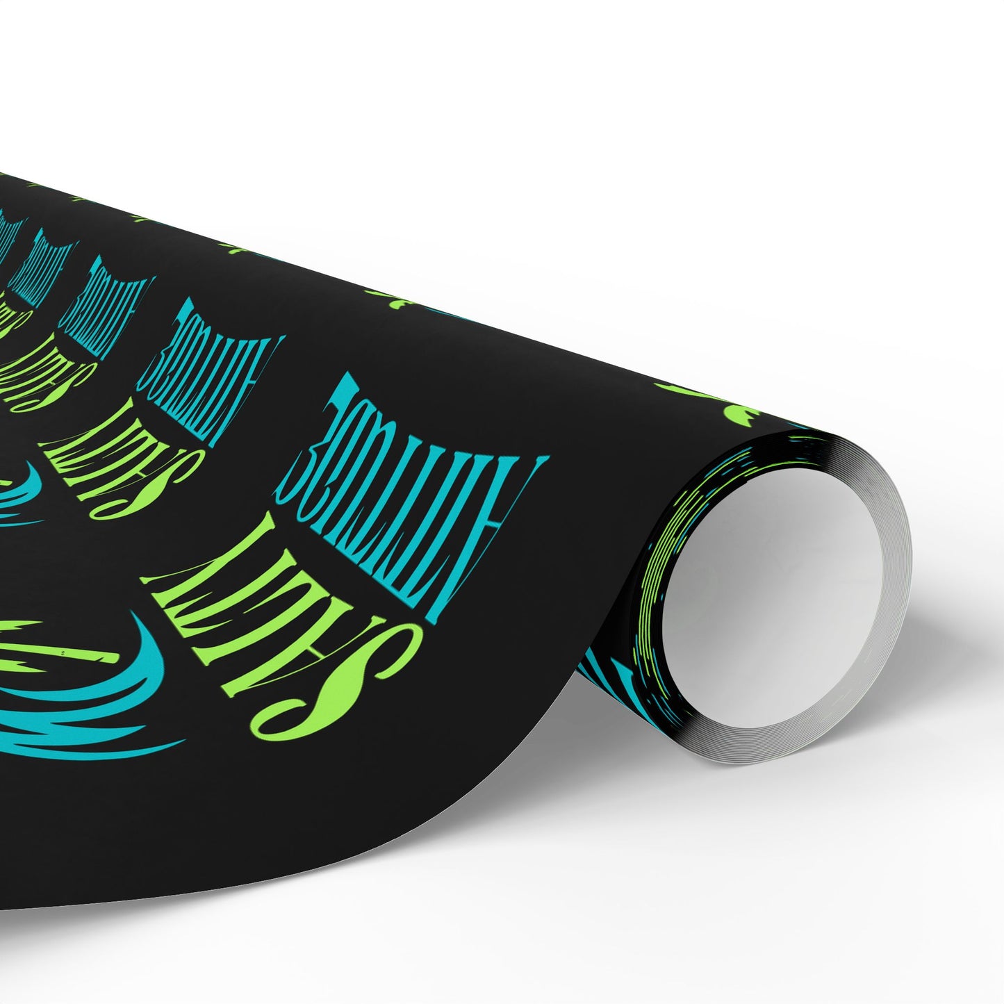 Wrapping Paper — Neon Retro Skate Pattern on Black (Holiday Gift Wrap)