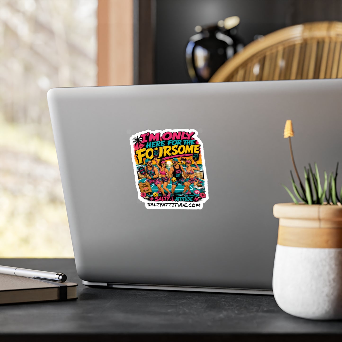 Vinyl Sticker — "I'm Only Here for the Foursome" Retro Beach Pickleball Decal