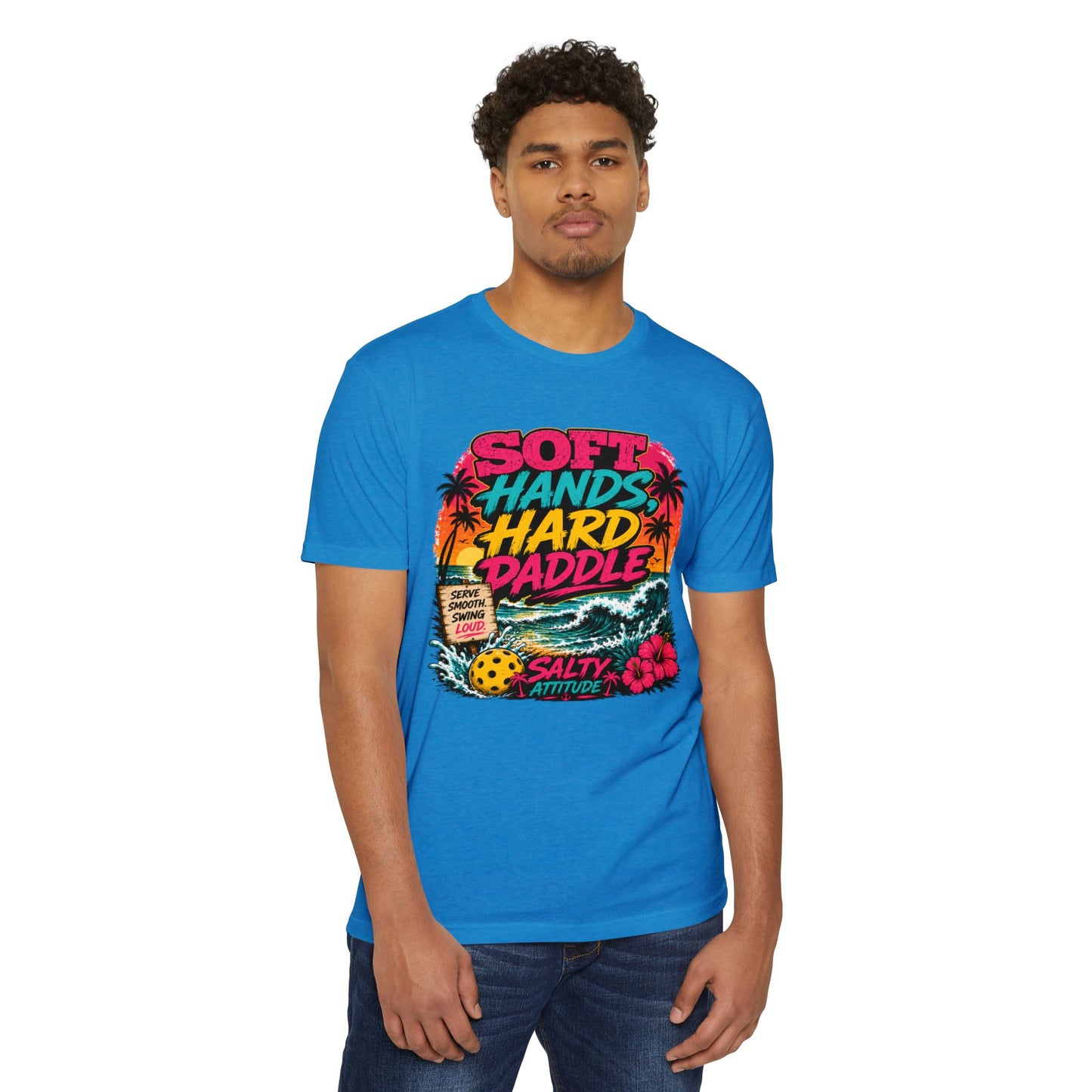 T-Shirt — "Soft Hands Hard Paddle" Tropical Salty Attitude Surf Tee