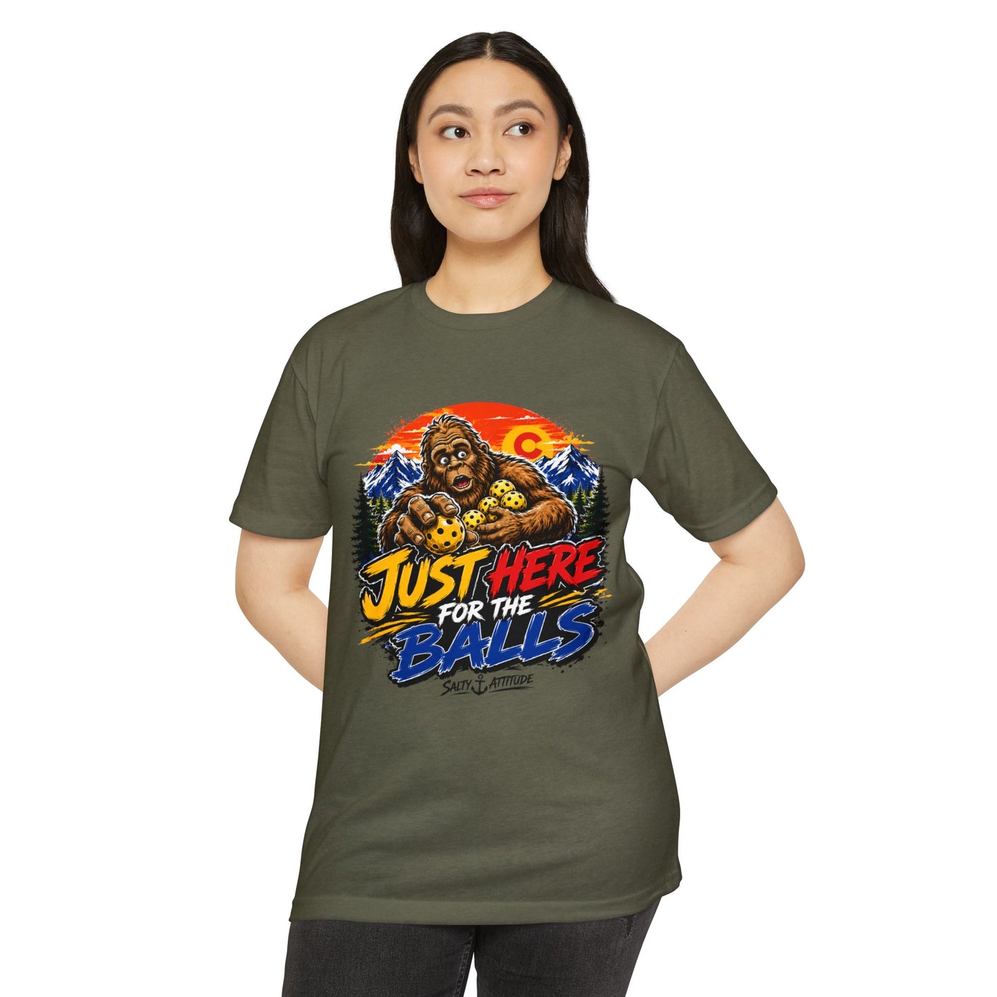 Just Here for the Balls T-Shirt — Funny Salty Attitude Sports Pickleball Tee