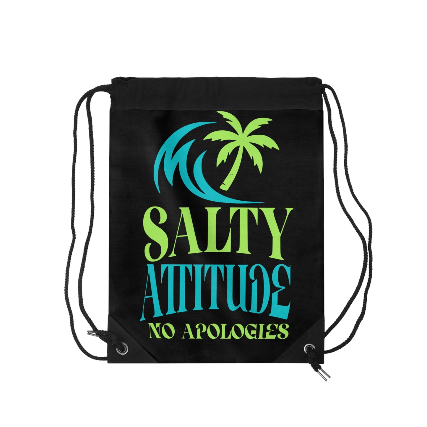 Salty Attitude Drawstring Bag — Beach Palm & Wave Gym Sack (No Apologies)
