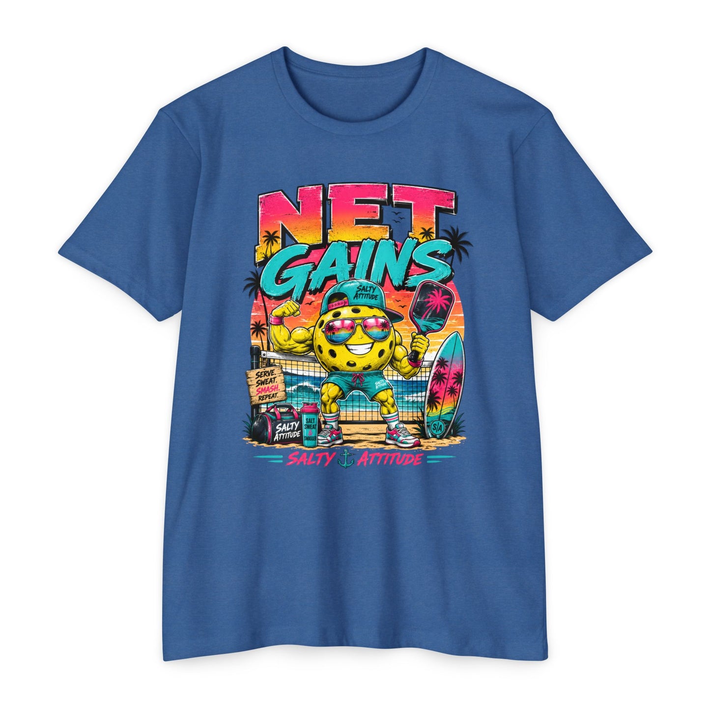 Net Gains Surf T-Shirt — 'Salty Attitude' Retro Beach Graphic Tee