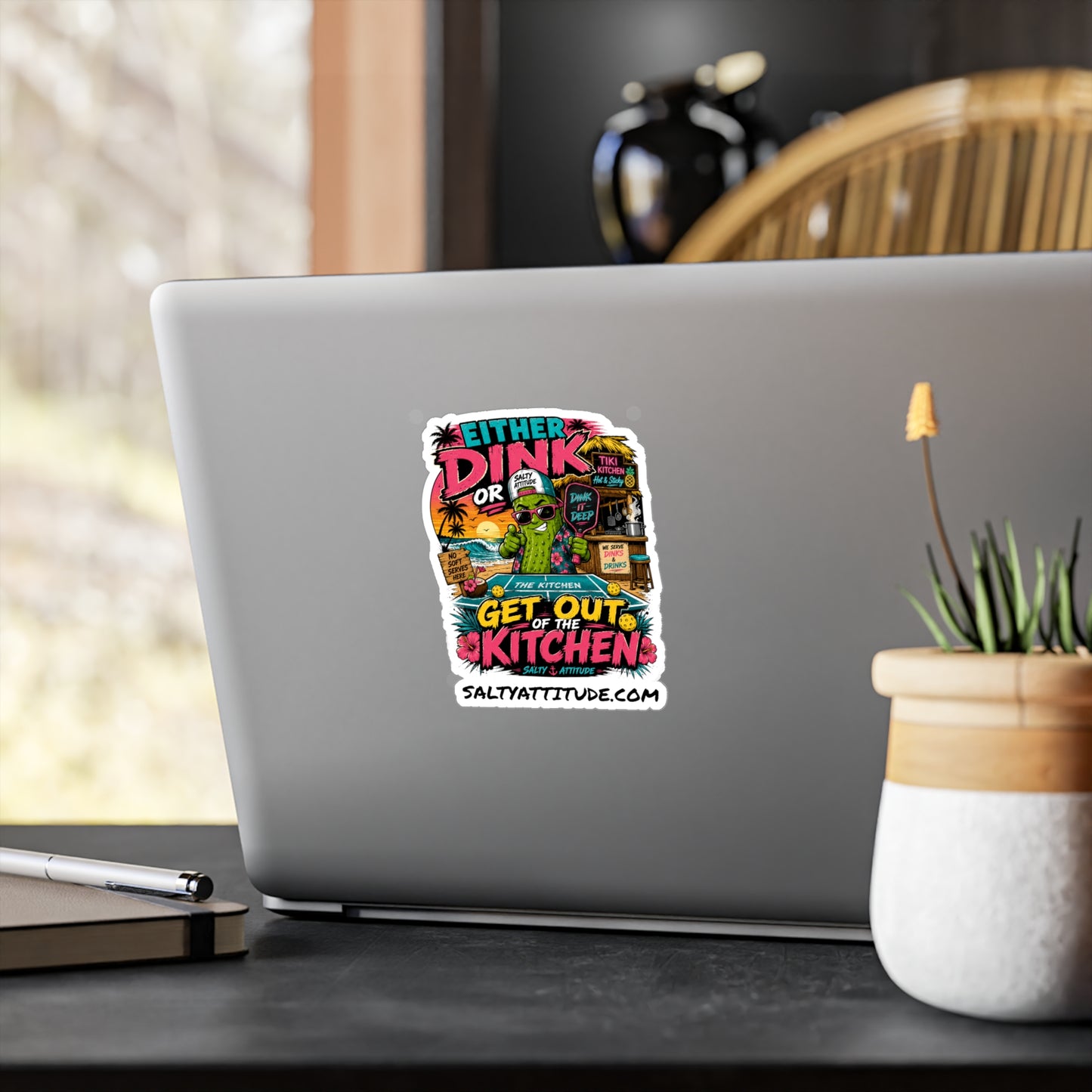 Kiss-Cut Vinyl Decal — "Either Dink or Get Out of the Kitchen" Tropical Tiki Stickers