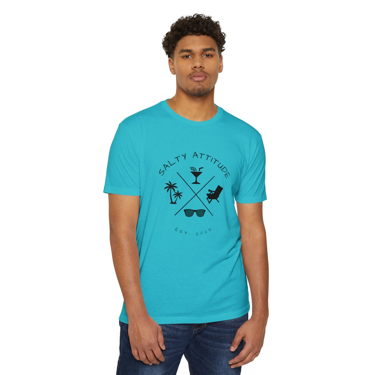 Salty Attitude Beach T-Shirt — Tropical Palm Cocktail Graphic Tee