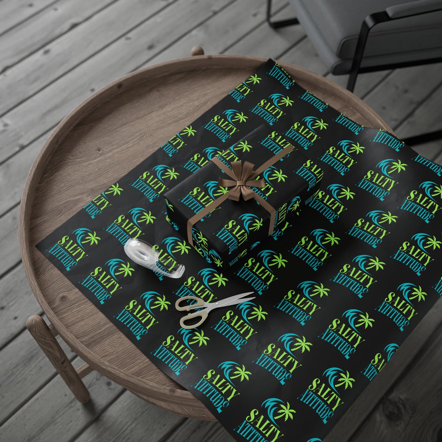 Wrapping Paper — Neon Retro Skate Pattern on Black (Holiday Gift Wrap)