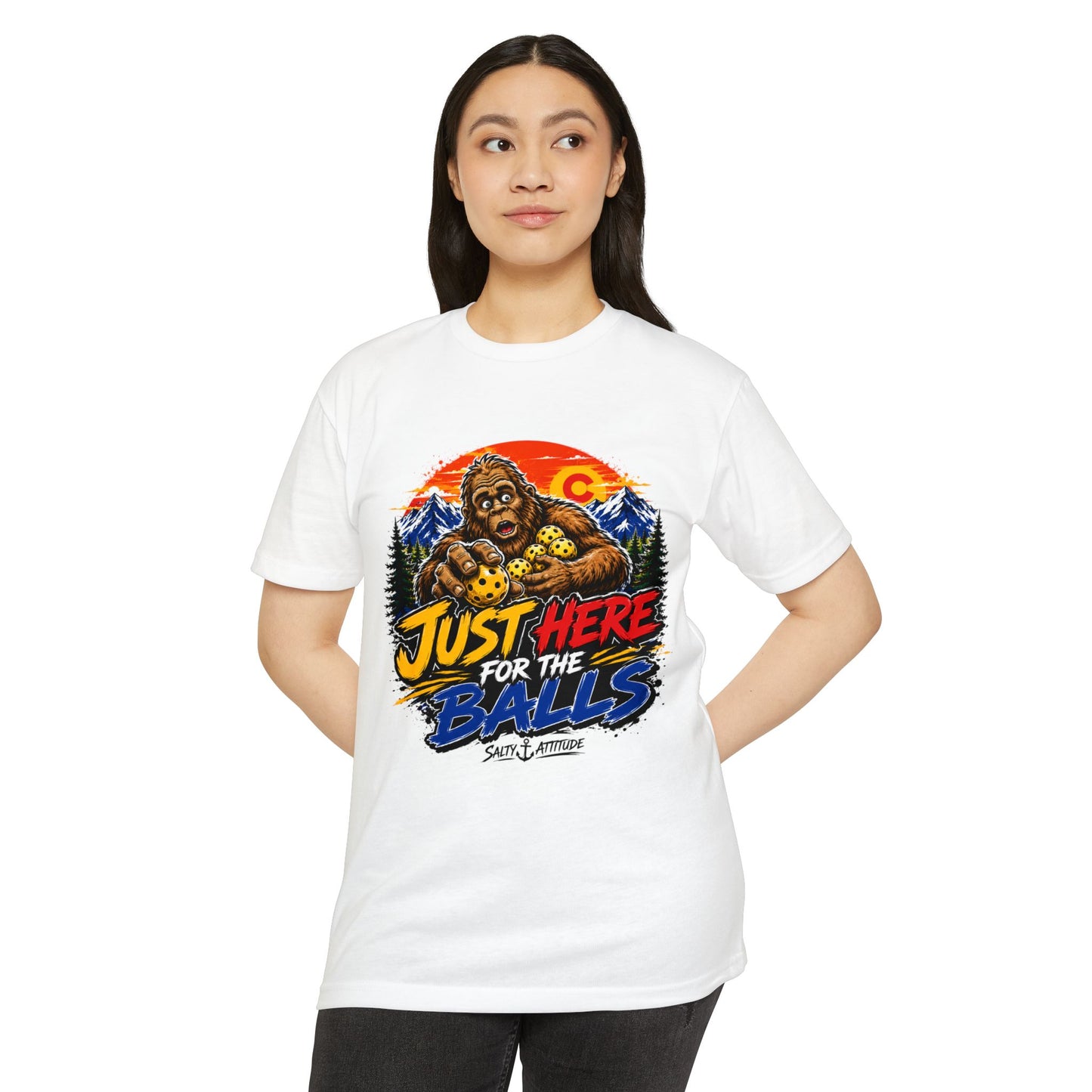 Just Here for the Balls T-Shirt — Funny Salty Attitude Sports Pickleball Tee