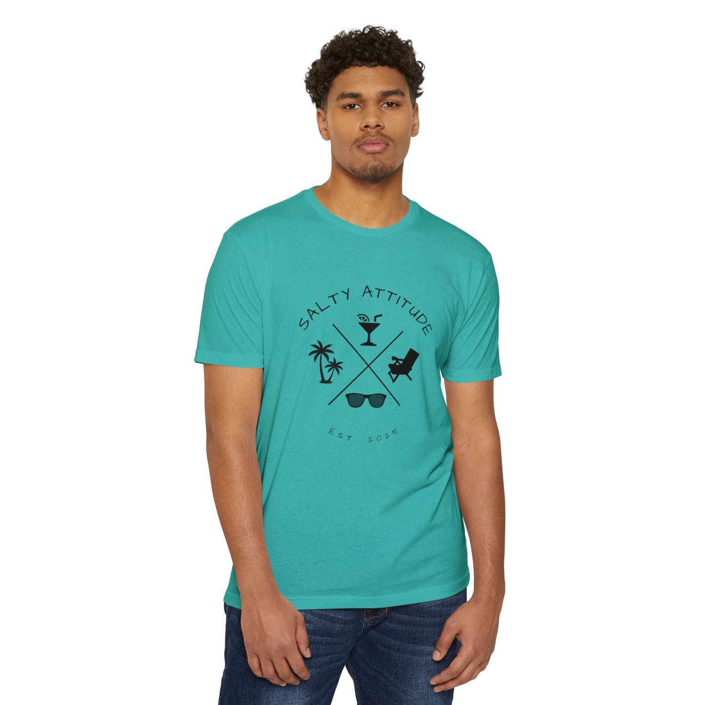 Salty Attitude Beach T-Shirt — Tropical Palm Cocktail Graphic Tee